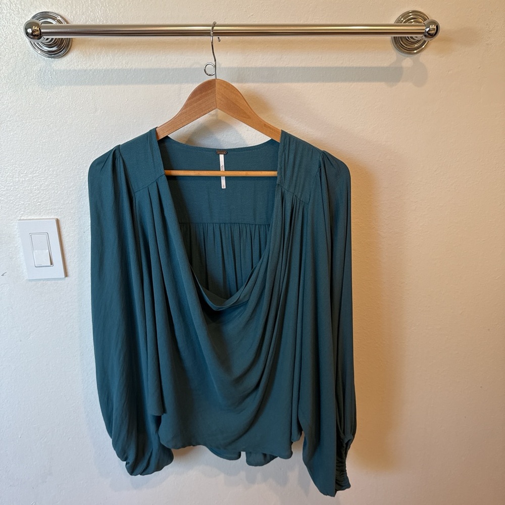 Free People Teal Drape Blouse